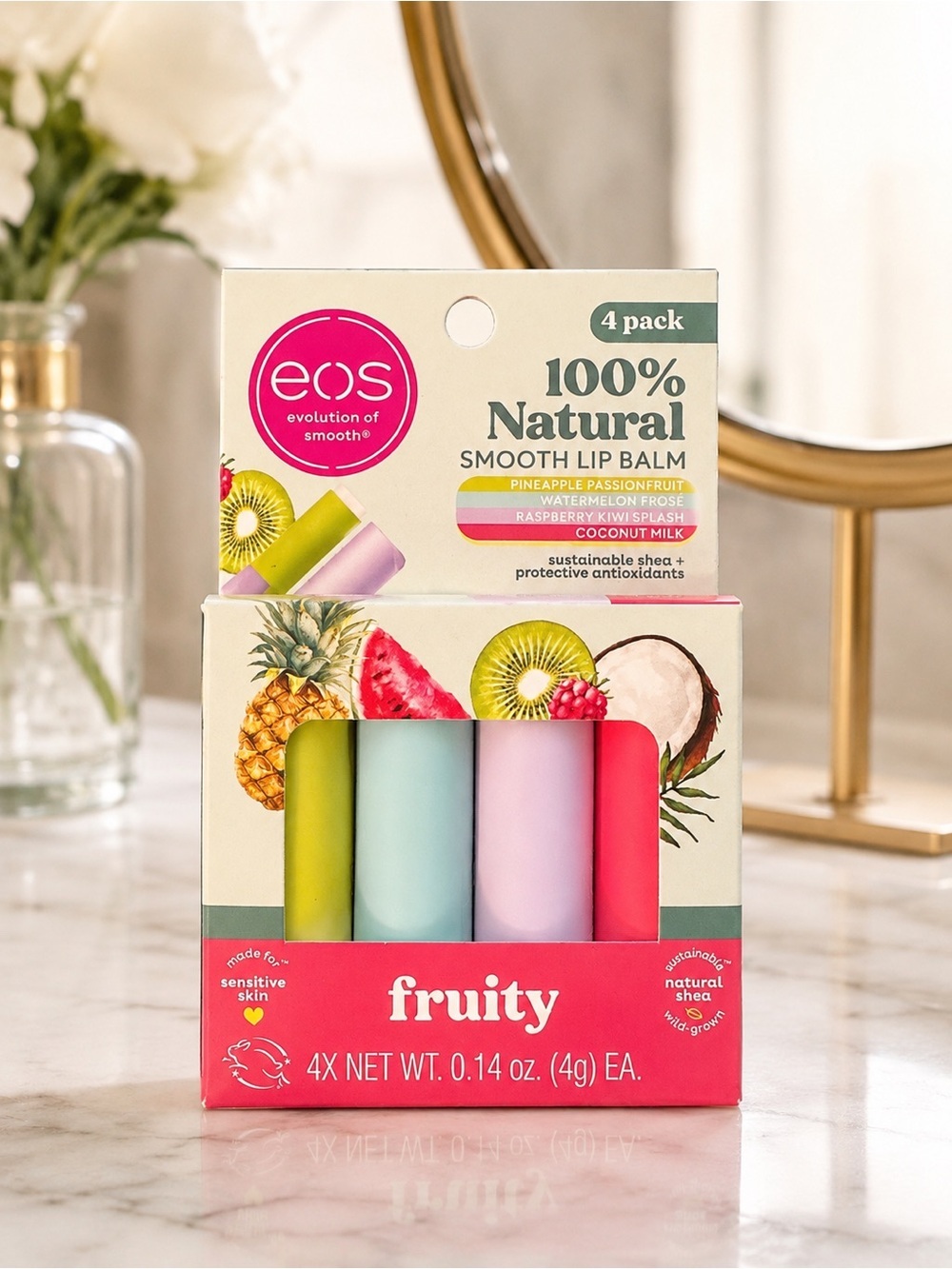 eos 100% Natural Fruity Smooth Lip Balm 4-Pack NEW